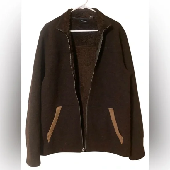 Marmot Wool Blend Full Zip Jacket Men Large Brown Outdoor Hiking Casual Gorpcore - Picture 3 of 16